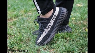 ADIDAS YEEZY BOOST 350 V2 CBLACK WHITE ON FEET REVIEW