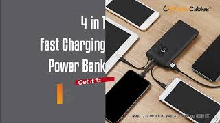 4 in 1 Fast Charging Power Bank with Built-in Cables, 10000mAh - PrimeCables®