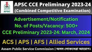 APSC CCE Preliminary 2003-24: Advertisement/Notification & Vacancy