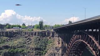 Base Jumper on Bridge -- Idaho