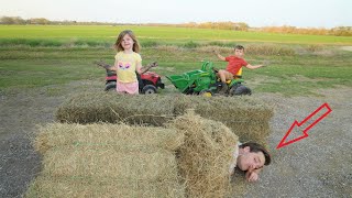 Hiding in the hay and playing in the mud | Tractors for kids