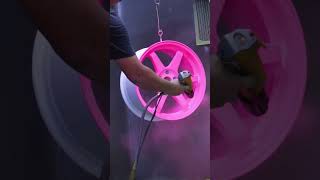 Neon pink wheel POWDERCOATING #fyp #powdercoating