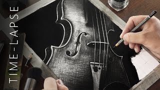 Realistic Violin drawing with Charcoal | Time-lapse