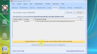 Starting a Repeat Signage play list at at Windows Startup in Repeat Signage software