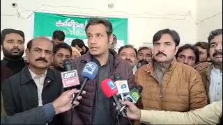 The newly elected MNA of NA-110, Sahibzada Ameer Sultan, after winning the Election 2024, along wit