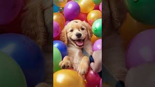 Golden Retriever Puppy Surrounded By Balloons!