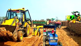 "Powerful JCB 3DX Xpert Backhoe Loading Mud in Trolley with Massey Ferguson and John Deere Tractors