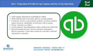 Seminar on: Quick-book Online ( Preparation of Profile, Set up Company and Day to Day Operations).