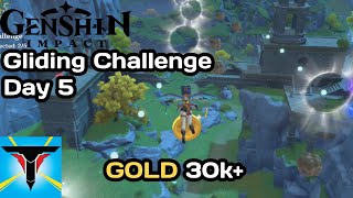 Genshin Impact Gliding Challenge Day 5 - Gold 30k+ [Cloudy View]