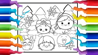 Cute Disney Frozen characters coloring pages | tsum tsum | Elsa, Anna, Olaf, Sven & kristoff