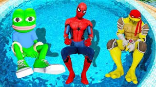 GTA 5 Rainbow Spiderman & Rainbow Ninja Turtles Crazy Water Ragdolls Fails(Funny Moments)