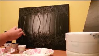 How to paint a misty forest -  BLACK and WHITE - step by step