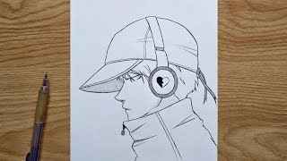 How to draw Anime step by step | Anime wearing headphones and hat | easy anime drawing idea tutorial