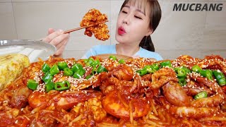 титр) SPICY BRAISED SEAFOOD HOT PEPPER KIMCHI  CRAB SHRIMP OCTOPUS KOREAN REAL SOUND ASMR MUKBANG