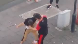 Two guys tussle in the alley#street beefs