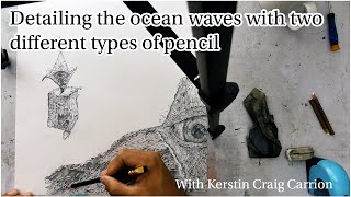 Detailing the ocean waves with two different types of pencil