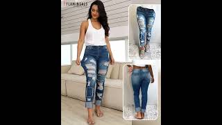 【Flamingals】Cut Out Roll Hem Wash High Stretch Low Waist Skinny Jeans #jeans #ootd  #womensfashion