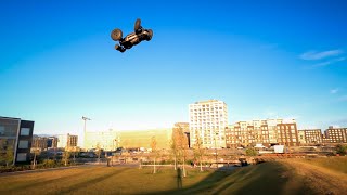 Kraton 1/8 EXB. Testing a small ramp at a local park