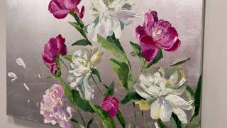 Delicate oil painting White and Pink peonies