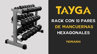 Set Mancuernas Hexagonales 10 Pares de 5 a 50 lb y Rack Tayga