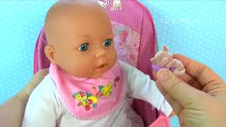 Куклы Пупсики Маша Кушает Детское Пюре Игрушка Сюрприз Котёнок  Pretend Play with Baby Doll