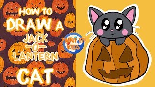 Drawing for kids - How to Draw a Halloween Jack-O-Lantern Cat - Art for kids