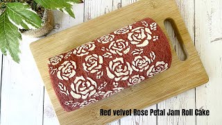 Red velvet Rose Petal Jam Roll Cake เค้กโรลแยมกุหลาบ