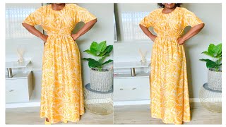 how to cut and sew elastic ruched waist dress.