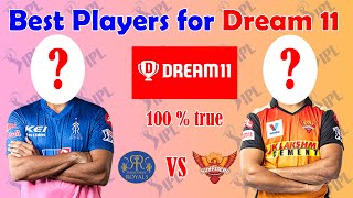 IPL 2020 - RR vs SRH | Best Team Player In Today's Match | Dream 11 Team Prediction