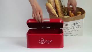 Brotkasten mit Deckel, Großer Knäckebrot Box aus Metall, Brotaufbewahrungsbox Bread box ROT