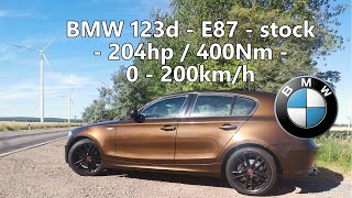 BMW 123d E87 (2010) 204 hp / 400Nm  - stock - performance test 0 - 200km/h