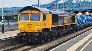 GBRF 66764 and very shiny 66311 passing Peterborough on RHTT duties