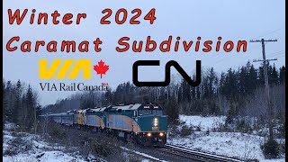 CN & VIA Rail trains on the Caramat Sub ~ Winter 2024