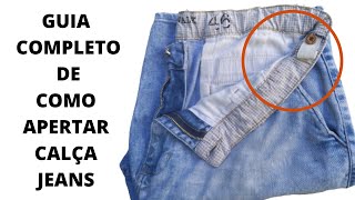 COMO APERTAR CALÇA JEANS NO CÓS/ COMO COLOCAR  ELÁSTICO NO CÓS DE CALÇA JEANS (COM BOTÃO)