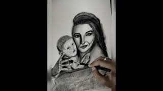 Happy Mother's Day | Quick Charcoal Drawing of Mom and baby