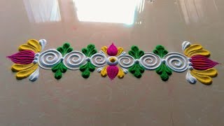 Easy border rangoli designs for festivals.Friday rangoli.Border muggulu.Door rangoli.Rangoli Designs