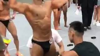 young fit asian good shape hot man gym body contest