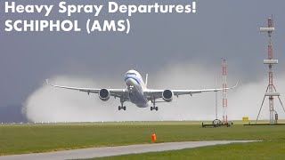 Plane Spotting 🔴#SCHIPHOL AIRPORT - WET & HEAVY DEPARTURES