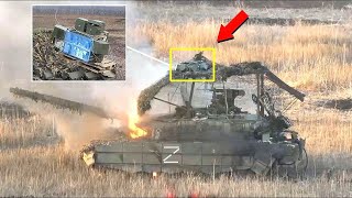 Ukrainian tank suddenly fires point blank at a Russian IFV and blows it up