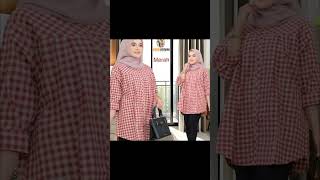 DR042 Atasan Blouse Kotak-Kotak Jumbo LD 120  Coklat Merah Marun hanya Rp129.999! wa. 087837722316