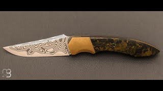 Couteau  "  Effraie " par Nicolas Kowal - Micarta old Rag et Damacore Grosserosen