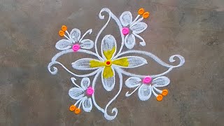 3x3 dots simple rangoli designs|beginners rangoli|small muggulu|apartment kolam