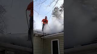 “Cow Man Kiley hard at it!” #ice #snow #steam #icedam #winter #inspiration #work #construction #leak