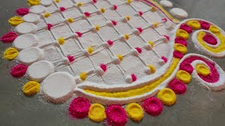 Simple and Easy navratri, dasara and diwali sepcial white color rangoli | Rangili rangoli