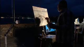 Time lapse - an artist painting on canvas