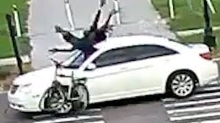 Car slams into cyclist and speeds off in dramatic hit-and-run