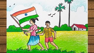 Independence Day Drawing।।Easy Drawing For Independence Day compitition।।🇮🇳🫡🥰@NewLessonOfDrawing