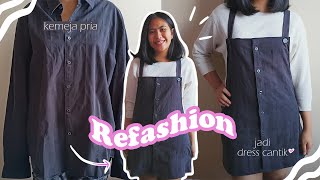 Sulap Kemeja Pria XL Jadi Dress Cantik 👗 - DIY Refashion Tutorial Jahit