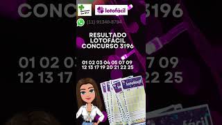 Resultado Lotofácil concurso 3196 #lotofacil