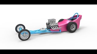 3D printable Front engine old school dragster with shell Version 5 Scale 1:25 3D model view